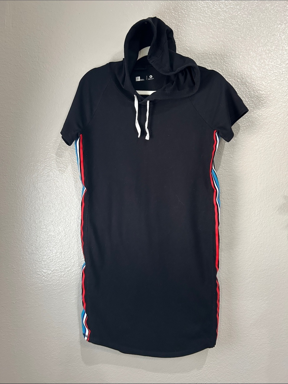 Xersion Hooded Mini Dress Red, Blue White Side Stripes Sz S Summer Casual TC0086